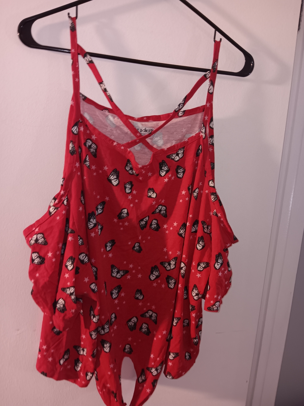 Joe Boxer Red Butterfly Print Cold-Shoulder Tank